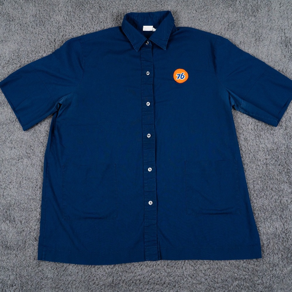 VTG Union 76 Shirt Mens‎ XL Blue Button Up Attendent Short Sleeve Made in USA